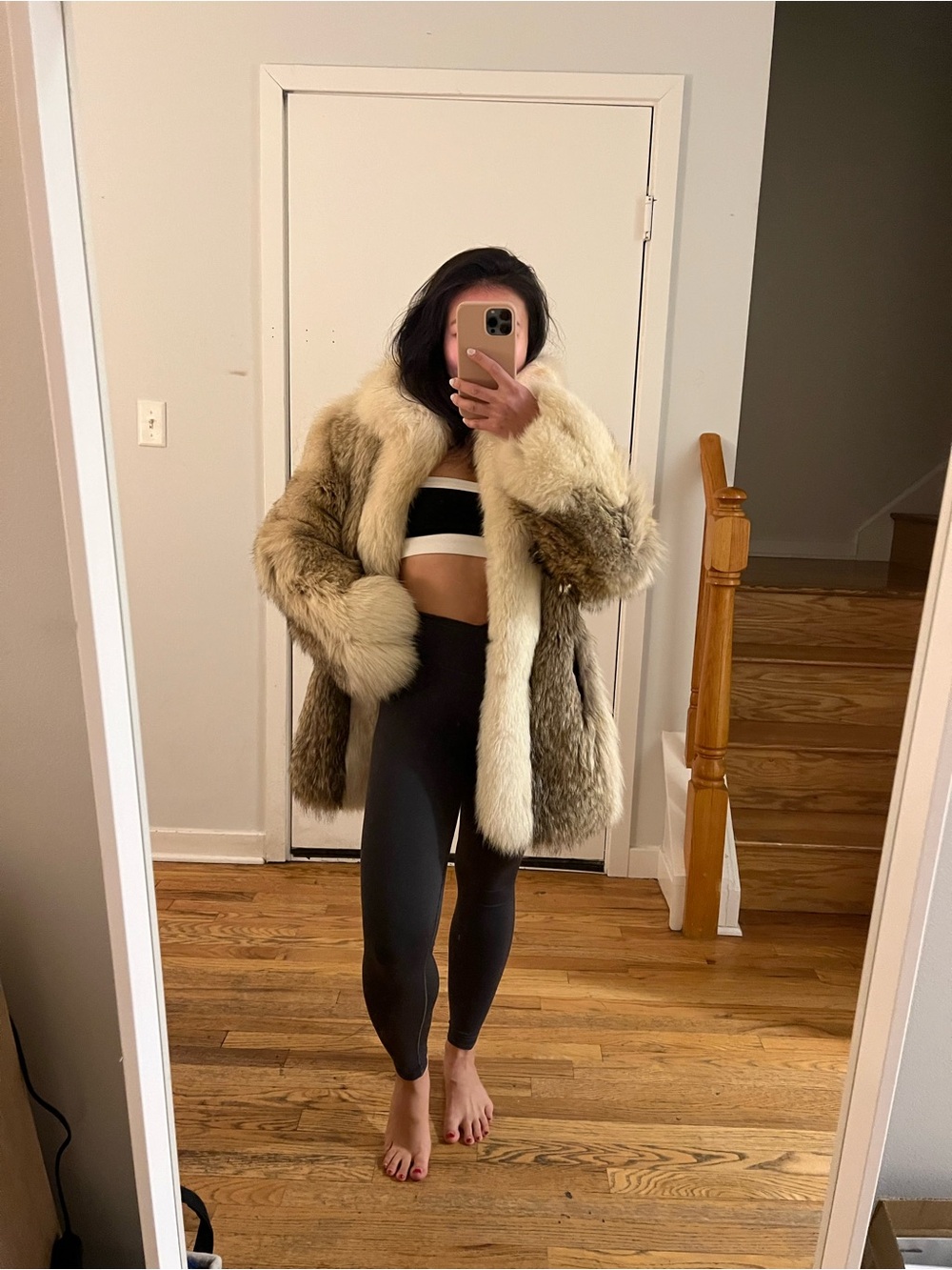 Luxurious Cream & Brown Faux Fur Coat - Women's Statement Jacket